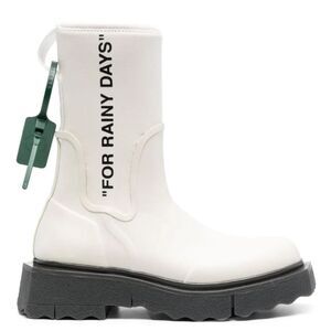 Off-White White "FOR RAINY DAYS" Rain Boot with Black Sole